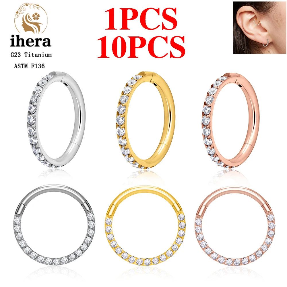 1/10 pçs g23 titânio nariz anéis septo clicker orelha cartilagem tragus helix daith brincos aros 16g 18g cz corpo piercing jóias
