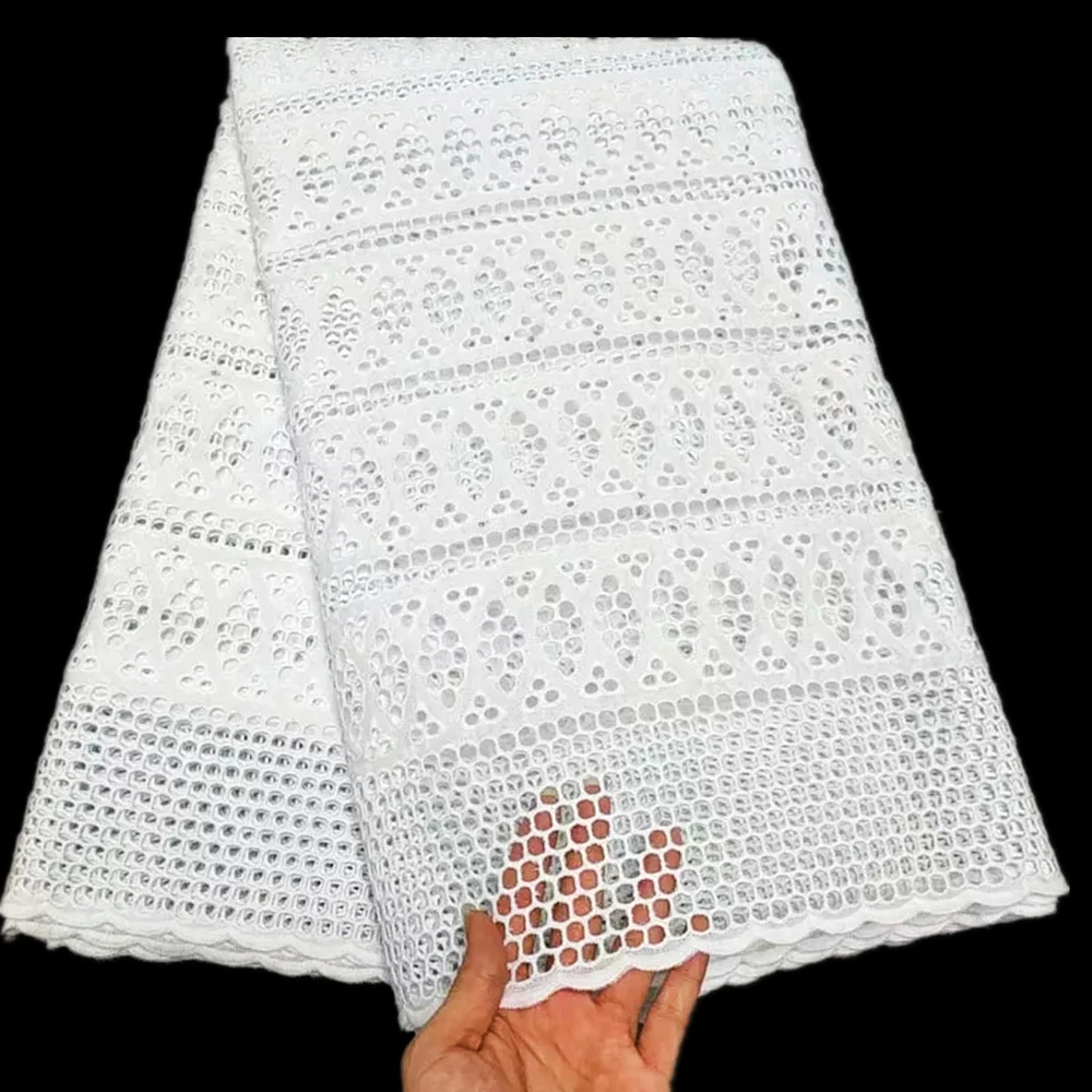 2023High Quality African Nigerian Tulle Lace Fabric Wedding Party Gown Dress Swiss100% Cotton Embroidered Damask White 2.5Yards - купить по