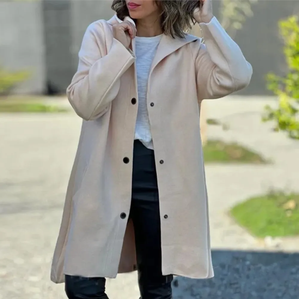 Пальто женское Шерстяное однотонное с длинным рукавом элегантное модное