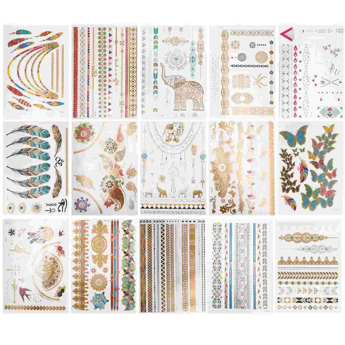 

15 шт., золотые Временные татуировки для лица