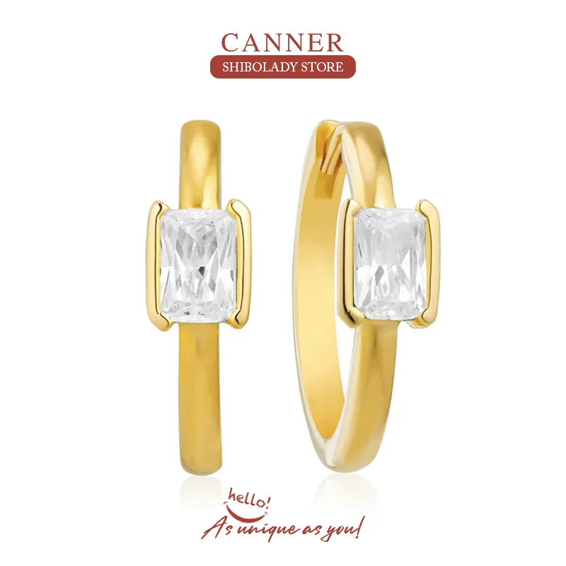 

CANNER White Crystal 925 Sterling Silver Earring For Women Hoop Earrings Unusual Piercing 18K Gold Wedding Party Fine Jewelry