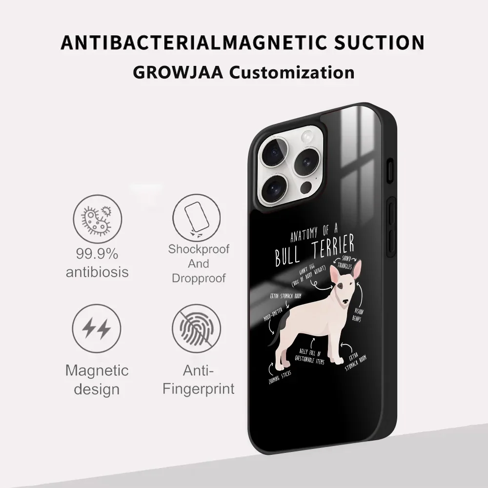 Чехол для телефона с собакой бультерьером iPhone 16 15 14 13 12 11 Pro Max Plus Mini Magsafe Mirror