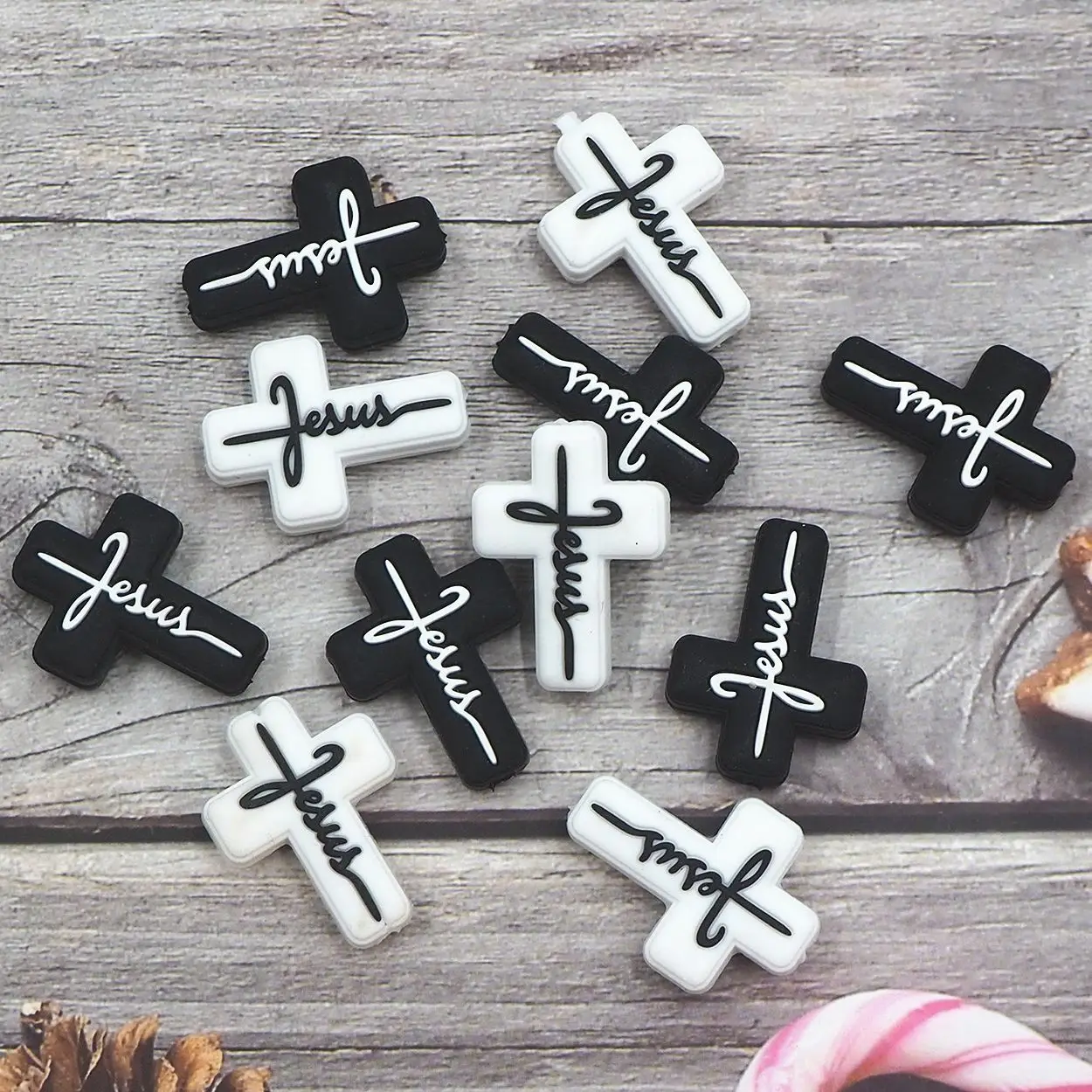 

Chenkai 10PCS Cross Focal Beads Silicone Charms For Pen Making Character Beads For Beadable Pen DIY Baby Pacifier Dummy Chains