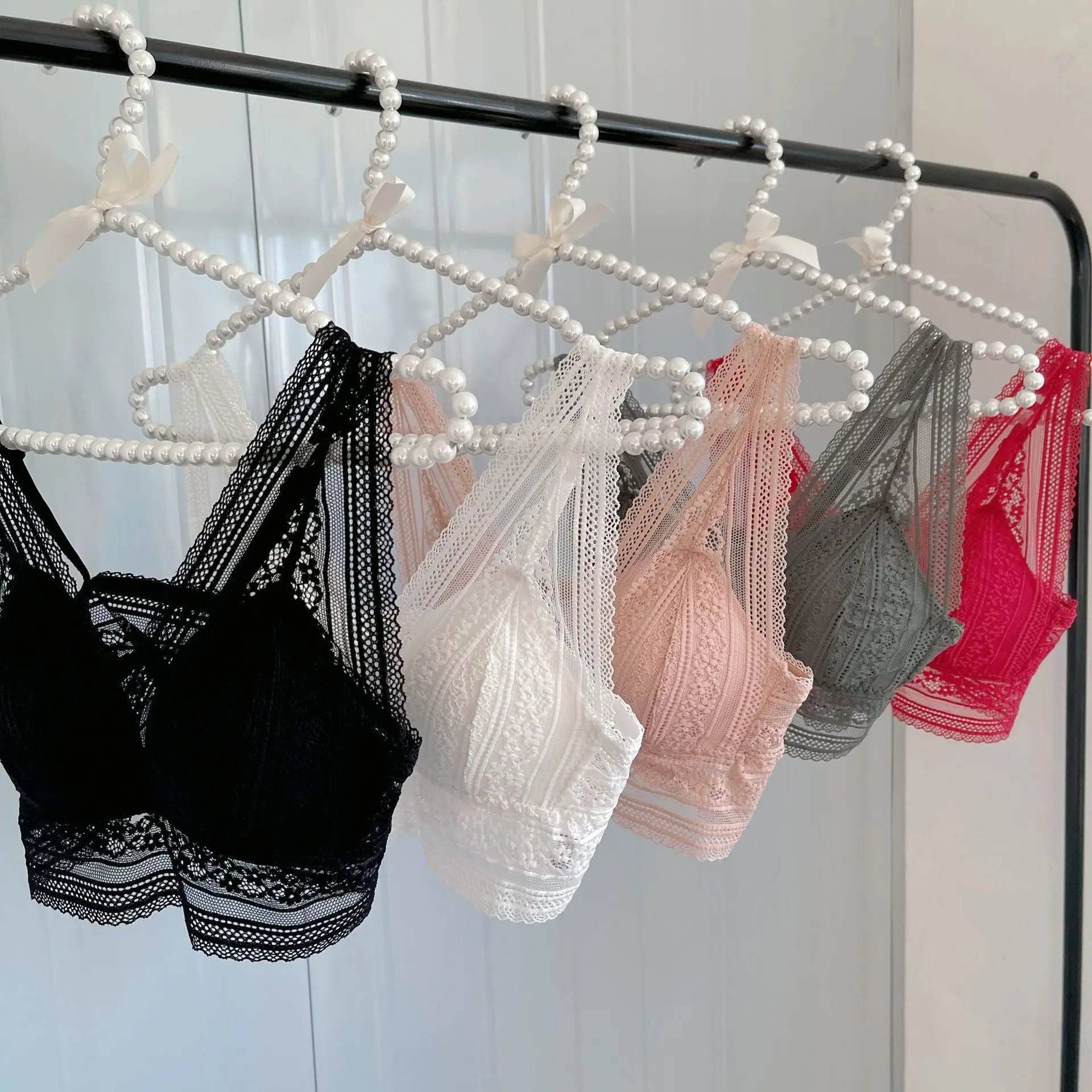 

Lace underwear without steel ring bra women's summer adjustable underwear thin bra set