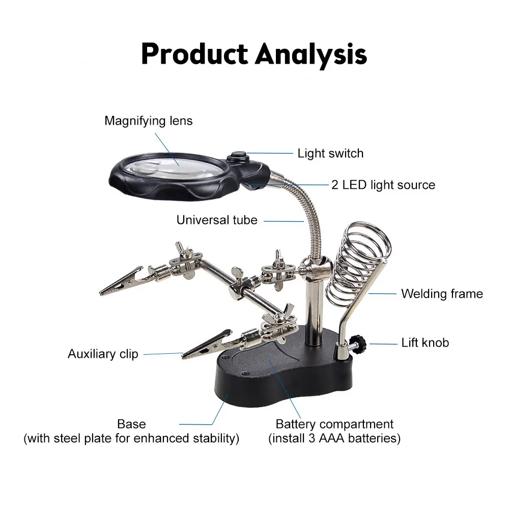 

Repair Soldering Station Tool Stand Clamp Third Desktop Welding Hand Iron Magnifier Light Soldering Magnifying Glass Clip