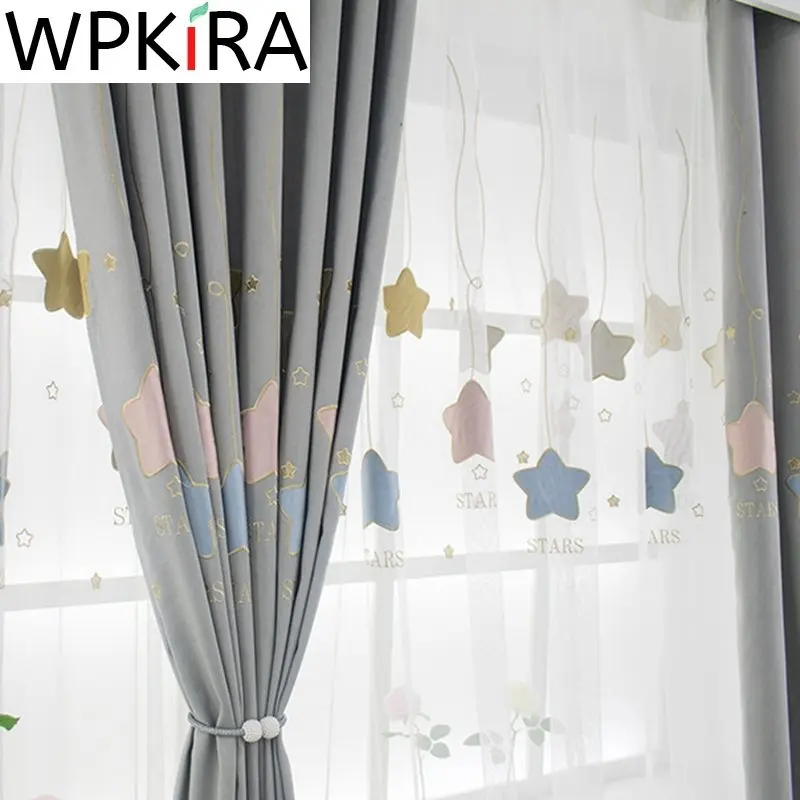 

Cartoon Big Stars Grey Blackout Curtain For Kids Girls Bedroom Modern Children Window Drapes Nursery Heat Insulation Shading