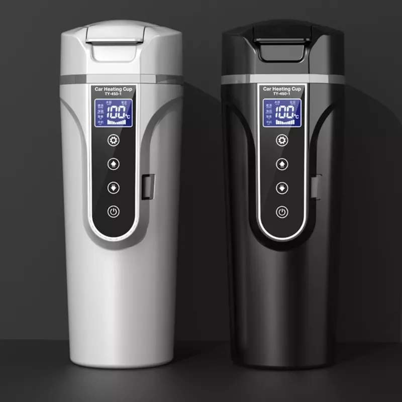 

12V 24V Portable Car Heating Cup Stainless Steel Water Warmer Bottle Car Kettle Coffee Mug LCD Display Temperature