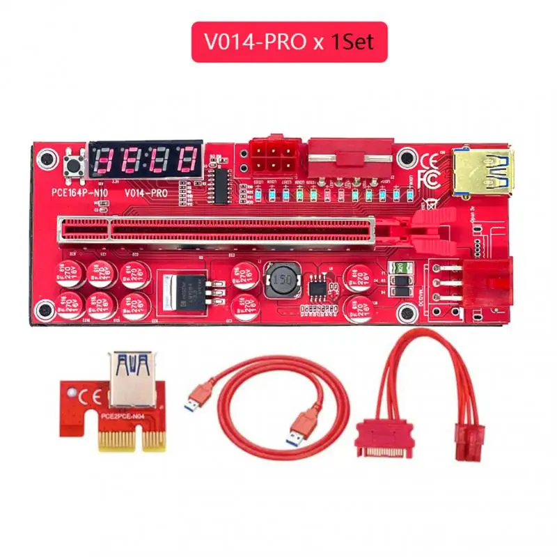 

Новый 1-10 шт. V014 Pro PCIE Riser 013 кабель Riser Экспресс x1 x16 SATA к 6-контактному кабелю питания USB 3,0 кабель для майнинга