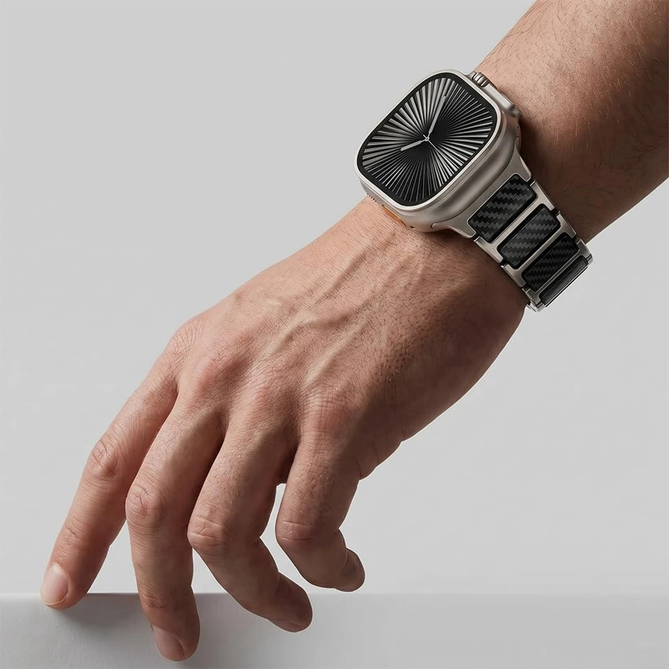 Фото Титановый ремешок с узором под карбон для Apple Watch Ultra 3/2, 49/46/45/44/42 мм, магнитный ремешок для iWatch Series 11/10/9/8/7/SE/6 №3