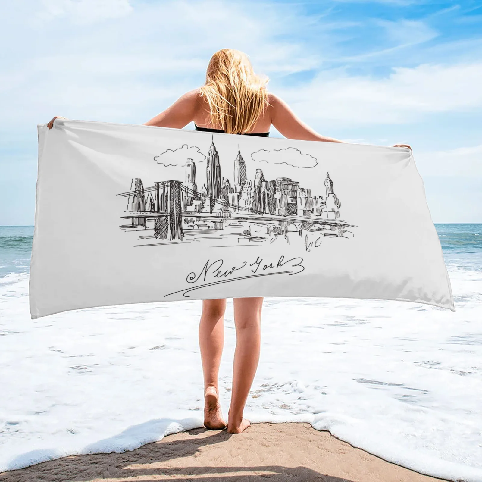 

New York Sketch City Microfiber Household Large Bath Towel Shower Face Hair Towel Absorbent Travel Sports Yoga Beach Towels