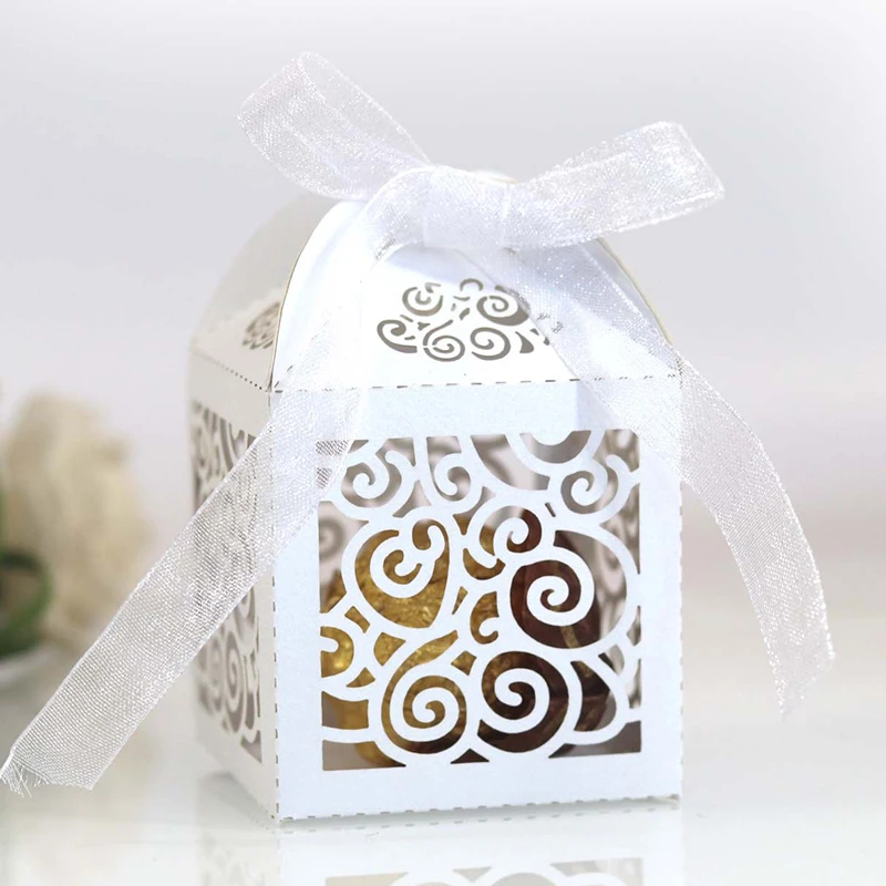 

20/50Pcs Heart Patter Candy Boxes Wedding Favor Gift Boxes Sweet Packaging Bag With Ribbon Baby Shower Birthday Party Decoration