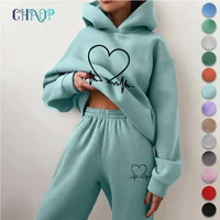 casual tracksuit women hoodies 2 piece sets womens outfits winter sweatshirts hooded pullover fleece pant suits jogging famale