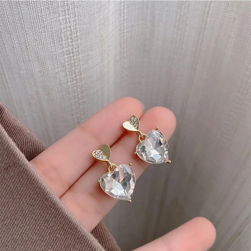 

Spring Summer Zircon Heart Drop Earrings for Women Girls 2022 New Fashion Simple Jewelry Elegant Earrings Wholesale