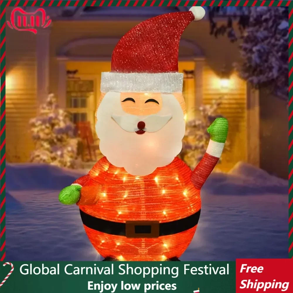 

48 светодиодов, складной Санта-Клаус, работающий от батарейки, рождественские украшения для помещений и улицы, для дома, искусственного украшения сада