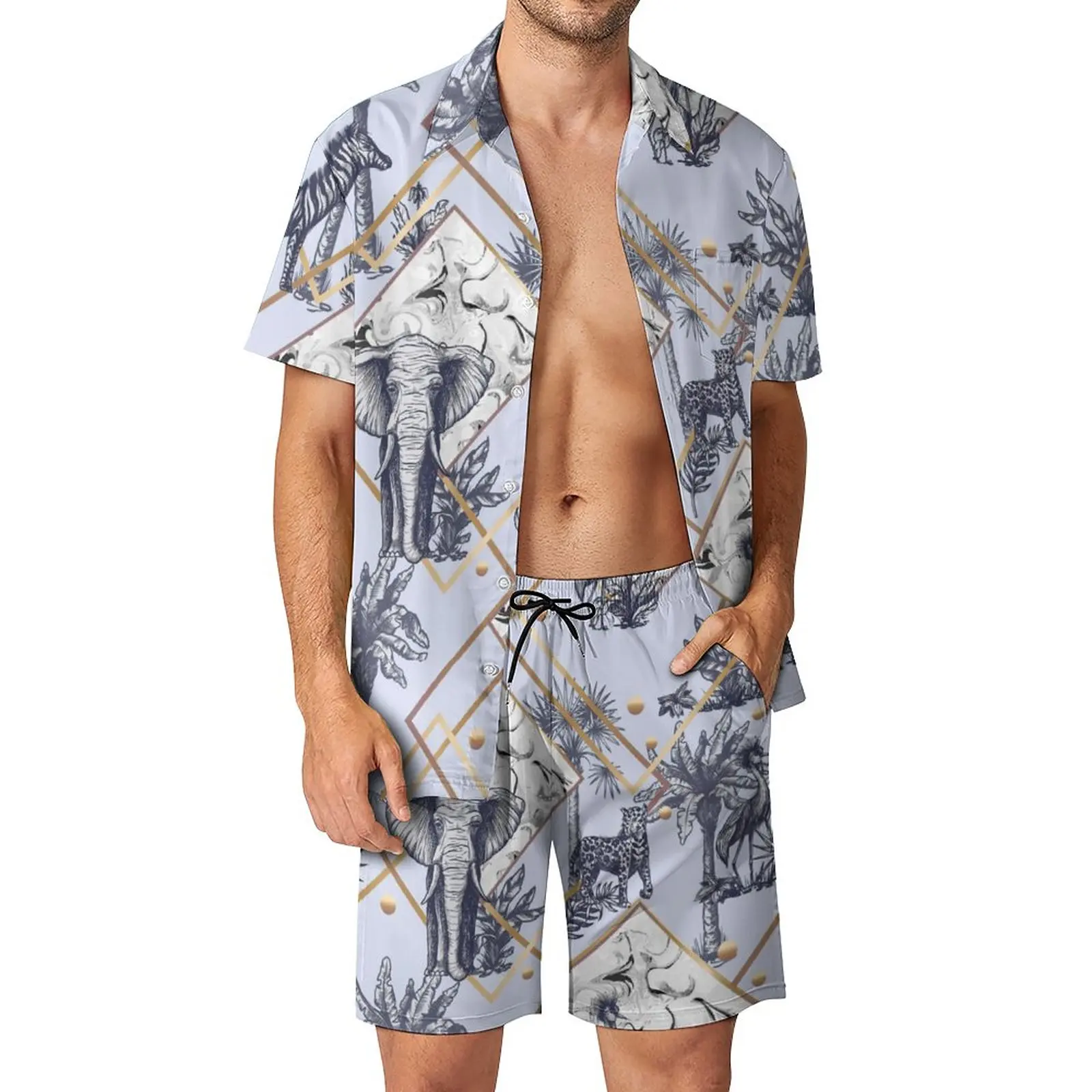 

Elephant Men Sets Wildlife Animal Print Casual Shorts Summer Funny Vacation Shirt Set Short Sleeves Graphic Big Size Suit Gift