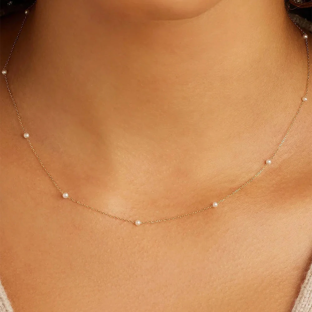 

CANNER Pearl Stacked Women'S Collarbone Necklace 925 Sterling Silver Long Chain Pearl Necklace For Ladies Gifts Wholesale