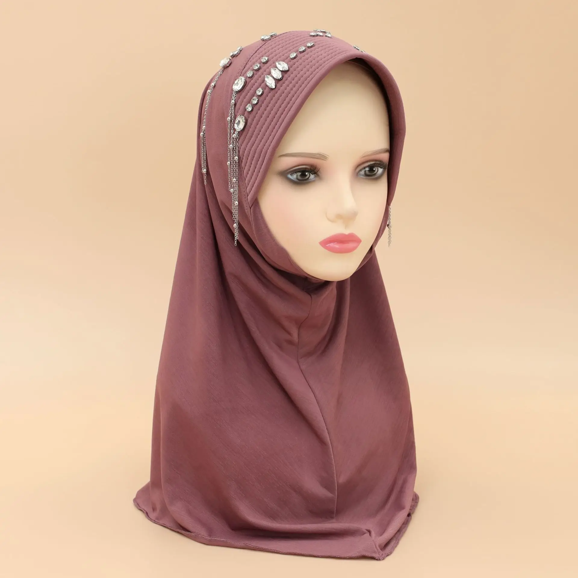 Модный мусульманский хиджаб Амира платок с полями и бриллиантовой бахромой