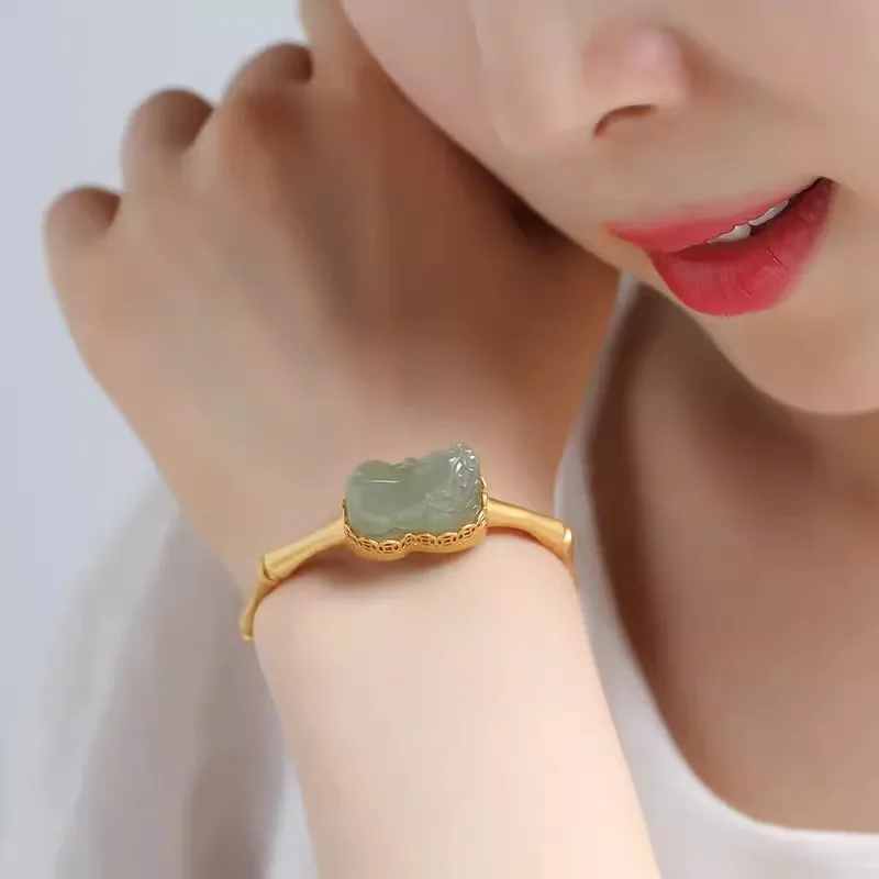 Этнический стиль S925 посеребренная инкрустация натуральный нефрит Хэтянь дым