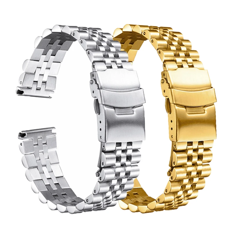 

Stainless Steel Solid Watch Band Five Beads Double Safety Buckle 18 20 22 23 24 26mm Black for Jubilee Bracelet Replacement