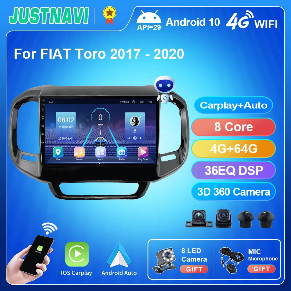 Автомагнитола JUSTNAVI QT5 для FIAT Toro 2017 - 2020 Android 10 0 2 Din Carplay AM RDS IPS DSP мультимедийный