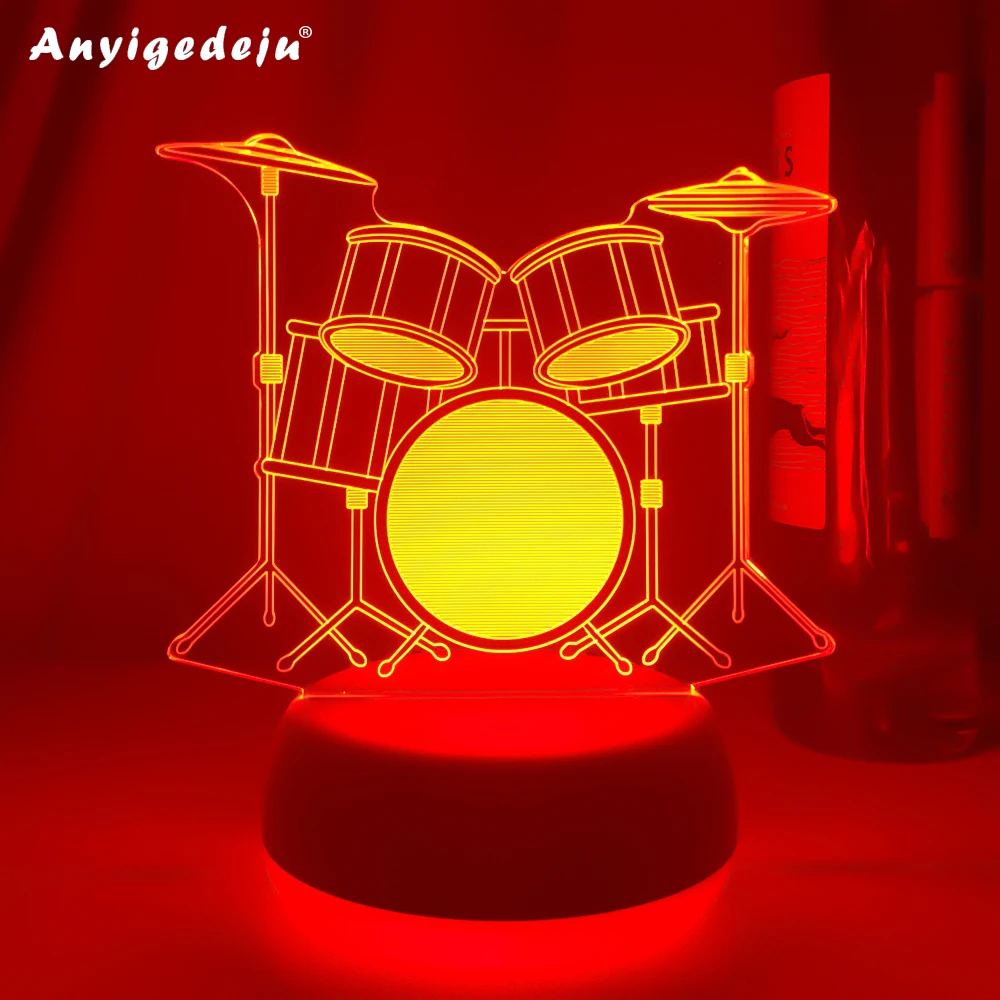 

Creative Drum Set 3D Lamp 7 Color Change Remote/ Touch Switch LED 3D Night Light lights Musical Instruments Atmosphere lamp