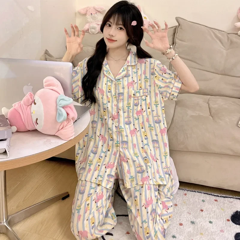 Комплект пижамный женский атласный из 2 предметов хлопковые брюки с коротким