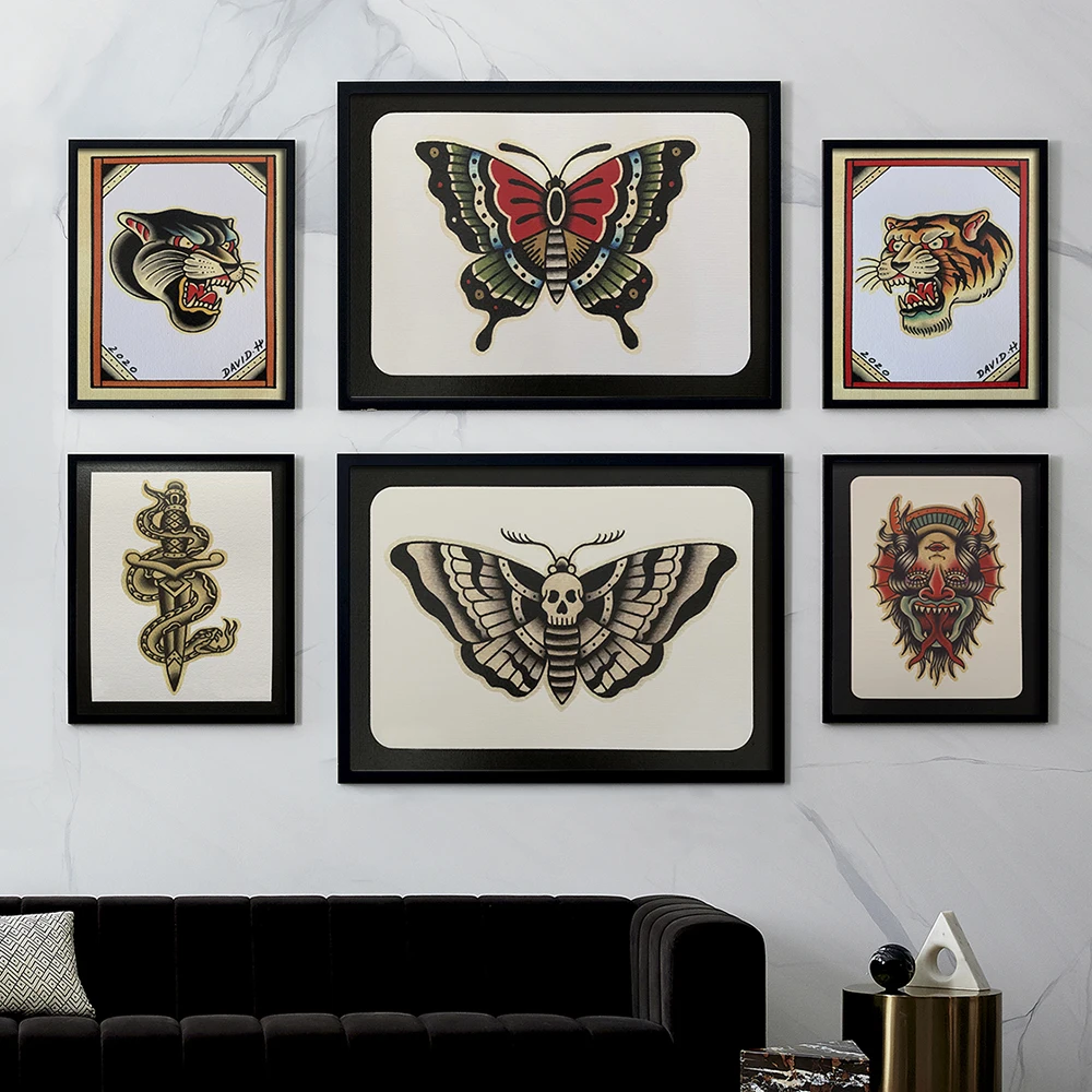 

Traditional Demon Girl Poster Death Head Moth Tattoo Canvas Painting Wall Art Pictures For Living Room Interior Home Decor