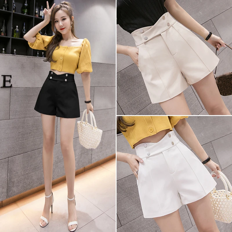 Summer Women Wide Leg Loose Elegant Solid Shorts Korean High Waist Criss-Cross Double Breasted Harajuku Casual Shorts Female OL
