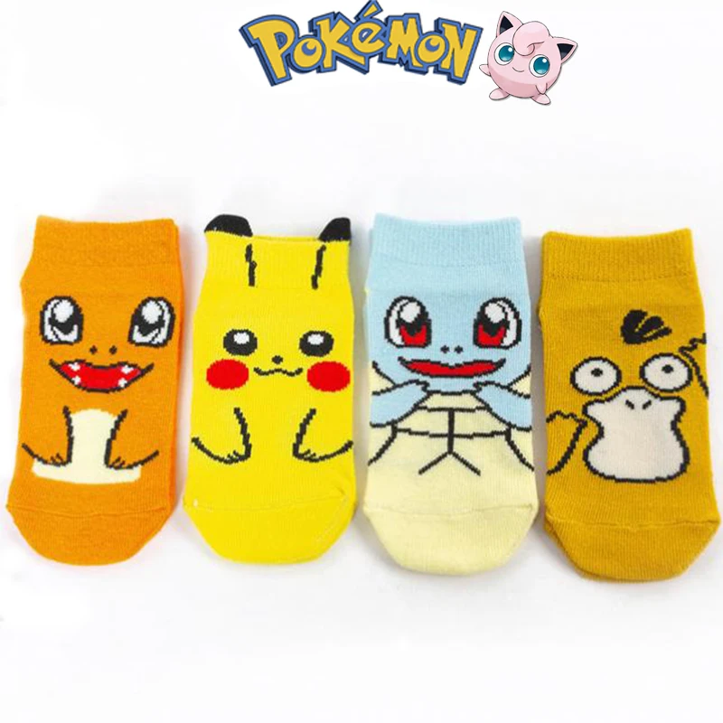 4 шт./компл. модель персонажа из мультфильма Pokemon Pikachu красивые хлопковые носки
