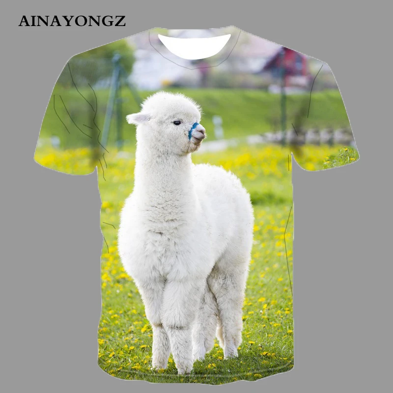 O-neck Fashion Cute Sheep Graphic T Shirts Men Summer Casual Short Sleeved Blouse Eat Grass Animal 3d Printed Boy T-shirt Tops