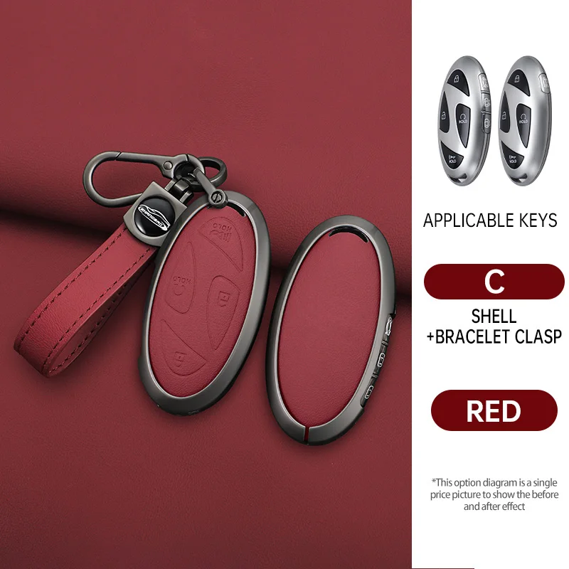 

Чехол для ключей из сплава + кожи, чехол для ключей, держатель для ключей для нового Kona SX2 для Hyundai IONIQ 6, новый Гран-при GN7, автомобильные аксессуары