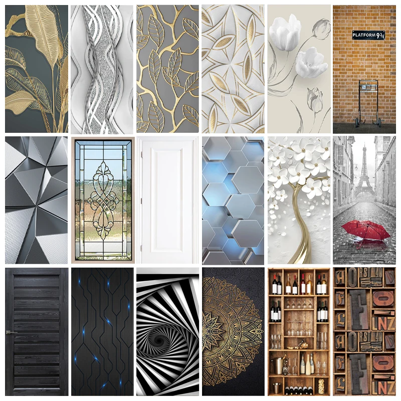 

Fashion Black White Door Stickers Self-adhesive 3D Removable Door Wallpaper for Fridge Bedroom Modern Geometry Poster Art Murals
