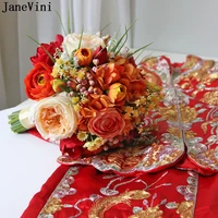 janevini orange fake wedding flowers bridal bouquets artificial rose handmade wedding bride bouquet fleur mariage artificiel
