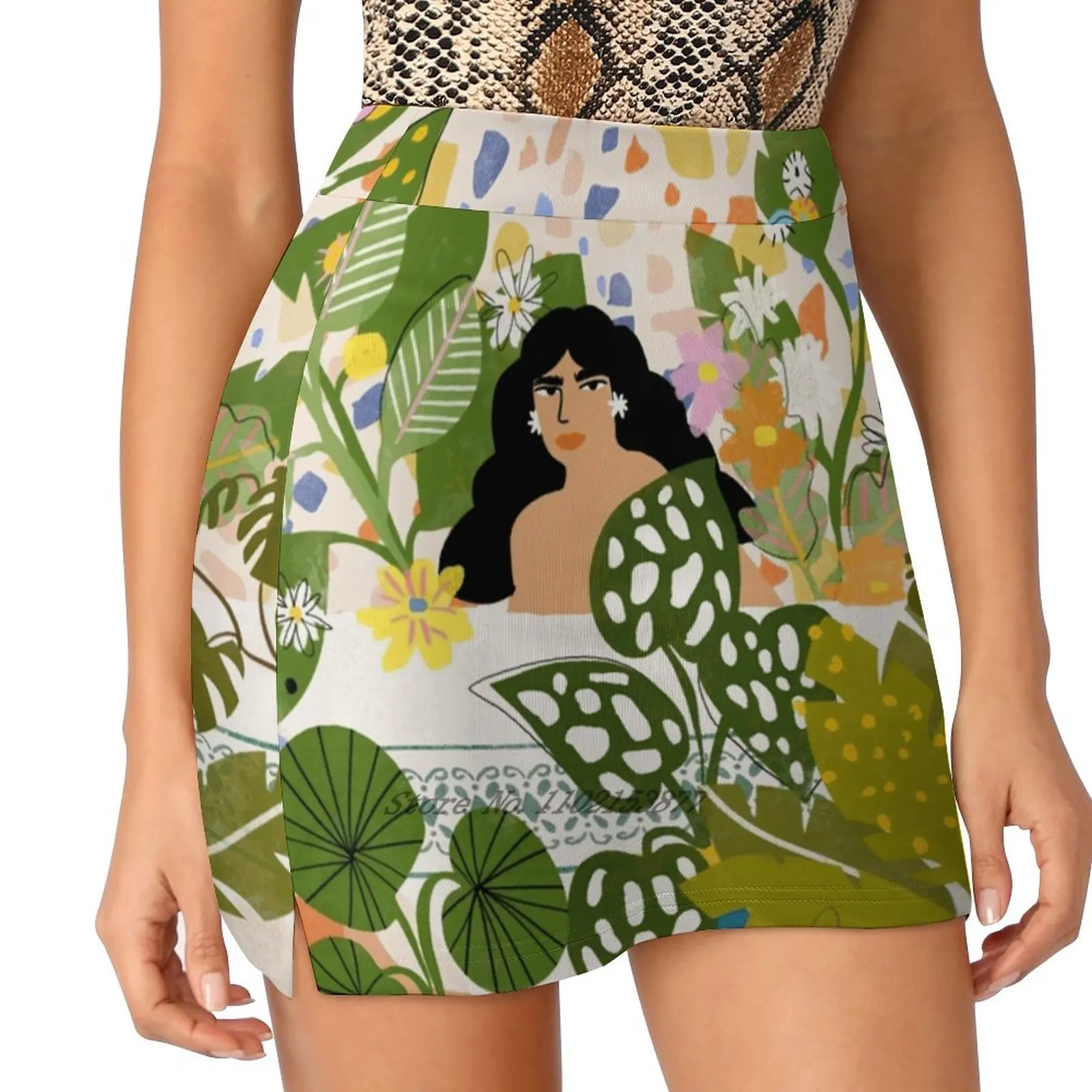 Купание с растениями новые женские юбки двухслойное короткое платье принтом