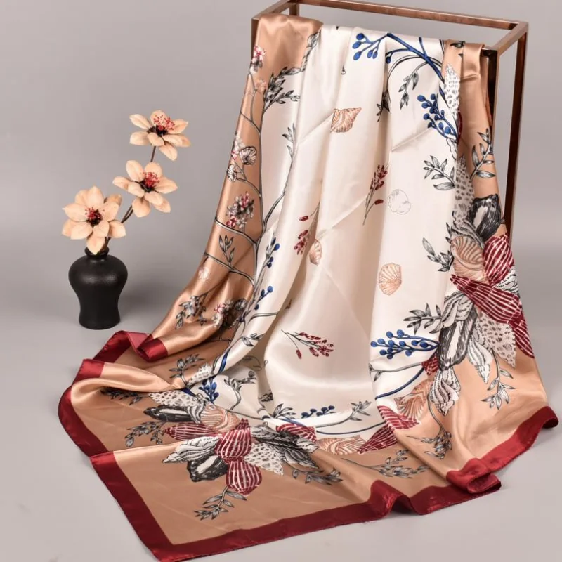 

90*90 квадратные шелковые шарфы женская цветочная стандартная повязка на голову