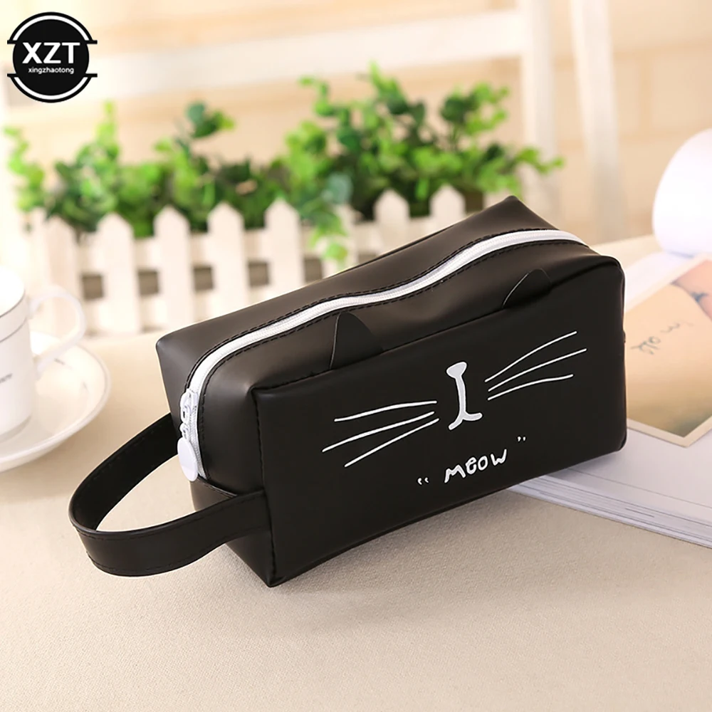 Box Black White Zipper Pencil Case Simple Square Large Capacity Pencil Case Pen Pouch School Supplies