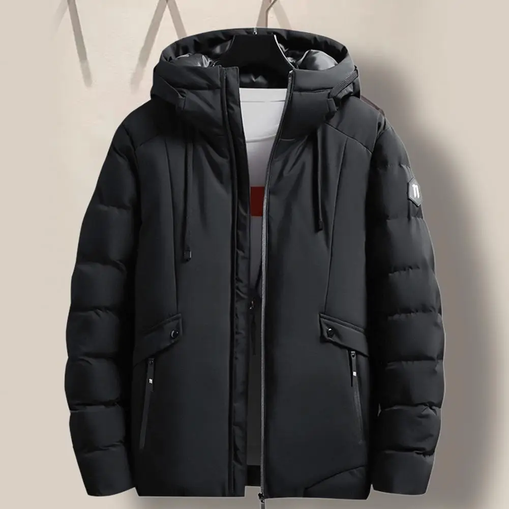 

Autumn Winter Zipper Men Jacket Thicken Cotton Padded Warm Pockets Overcoat Temperament Windproof Men Overcoat for Daily Wear
