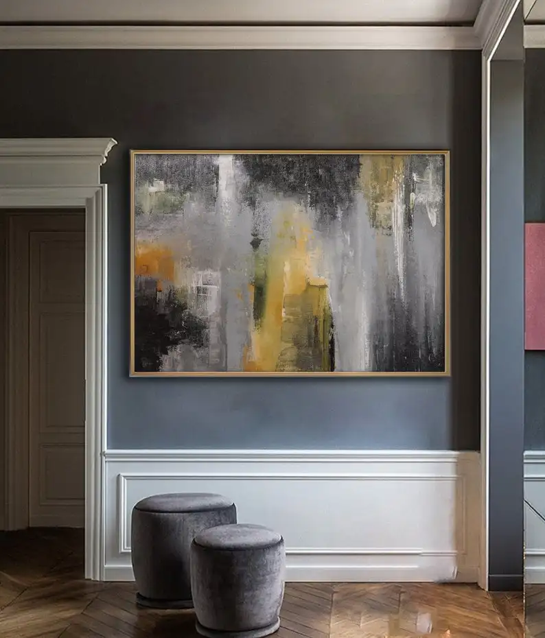 

Oversized Abstract Painting, Grey And Orange Abstract Painting,Abstract Painting, Extra Large big Painting, Xl Painting Wall Art