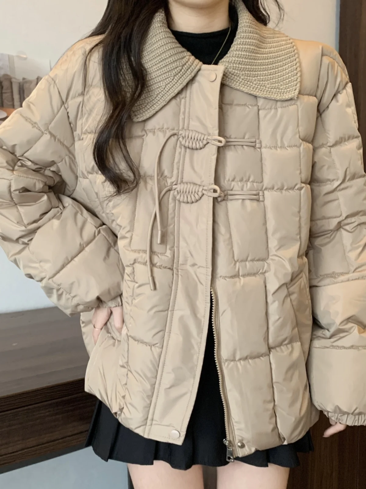 New Chinese Sle Buckle White down Cotton-Padded Coat Women's Winter Plus size Chubby Girl Slimming Short down...