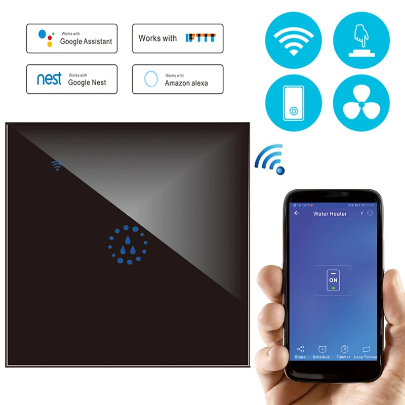 

WiFi Smart Switch Water Heater Boiler Switch APP Control EU UK Touch Panel Water Heater Switches work with Alexa Google Home