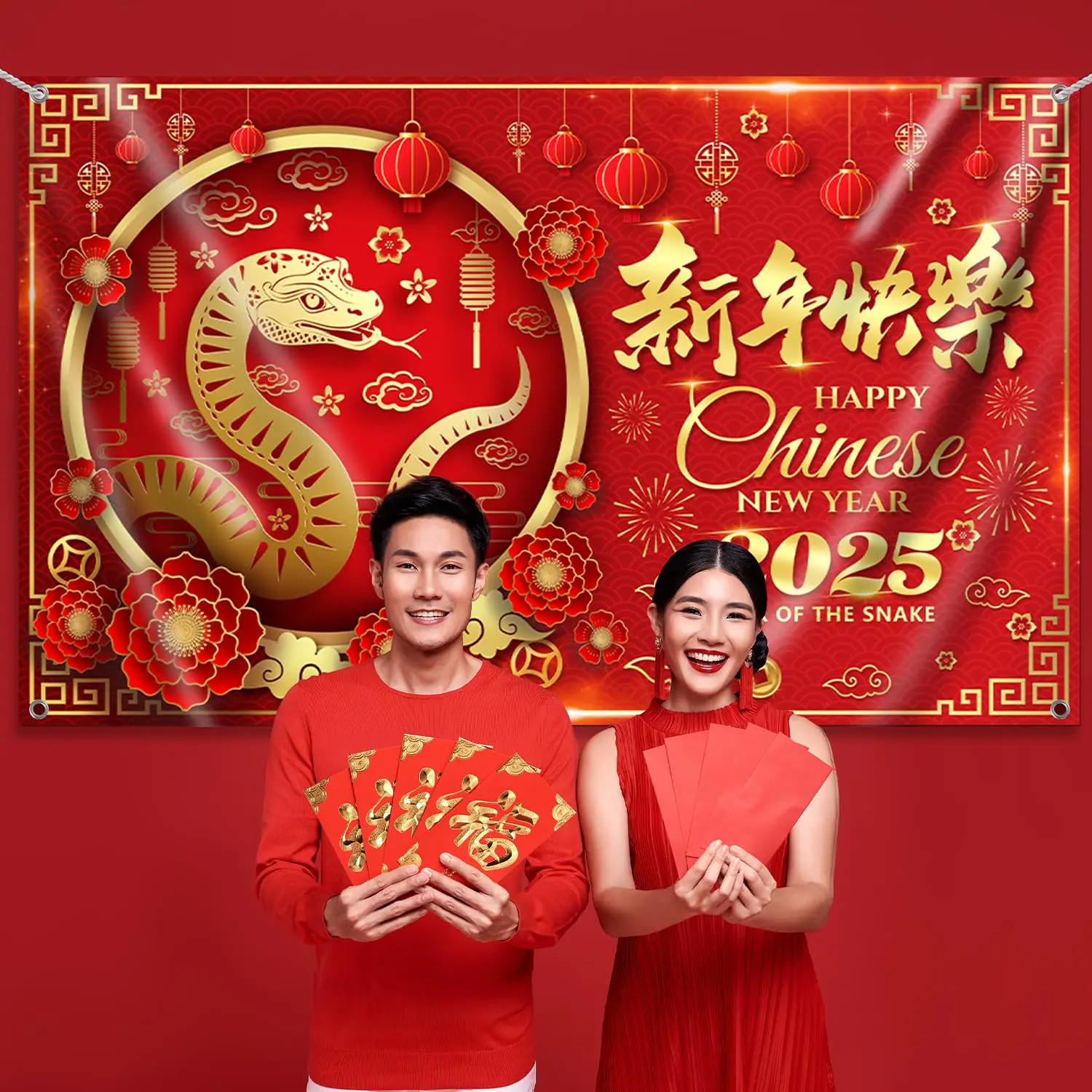 Китайские новогодние украшения 2025 фон лунные год змеи китайский новогодний