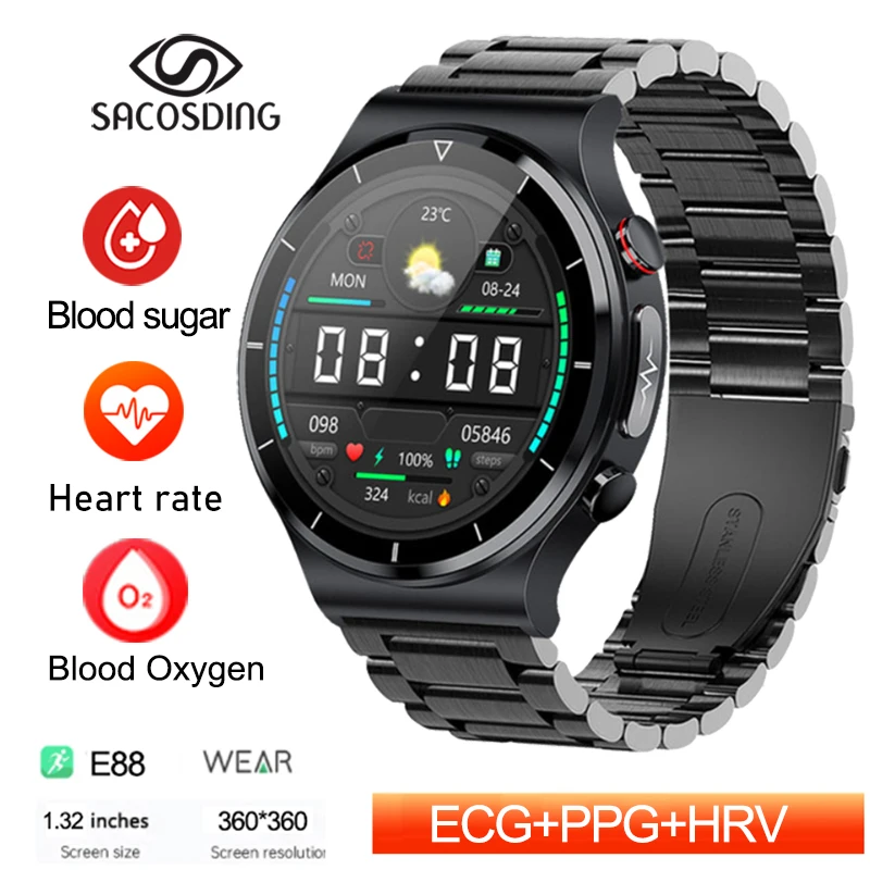 

2023 New ECG+PPG Smart Watch E88 Men Heart Rate Blood Pressure Blood oxygen Health Fitness Tracker IP68 Waterproof For IOS Xiaom