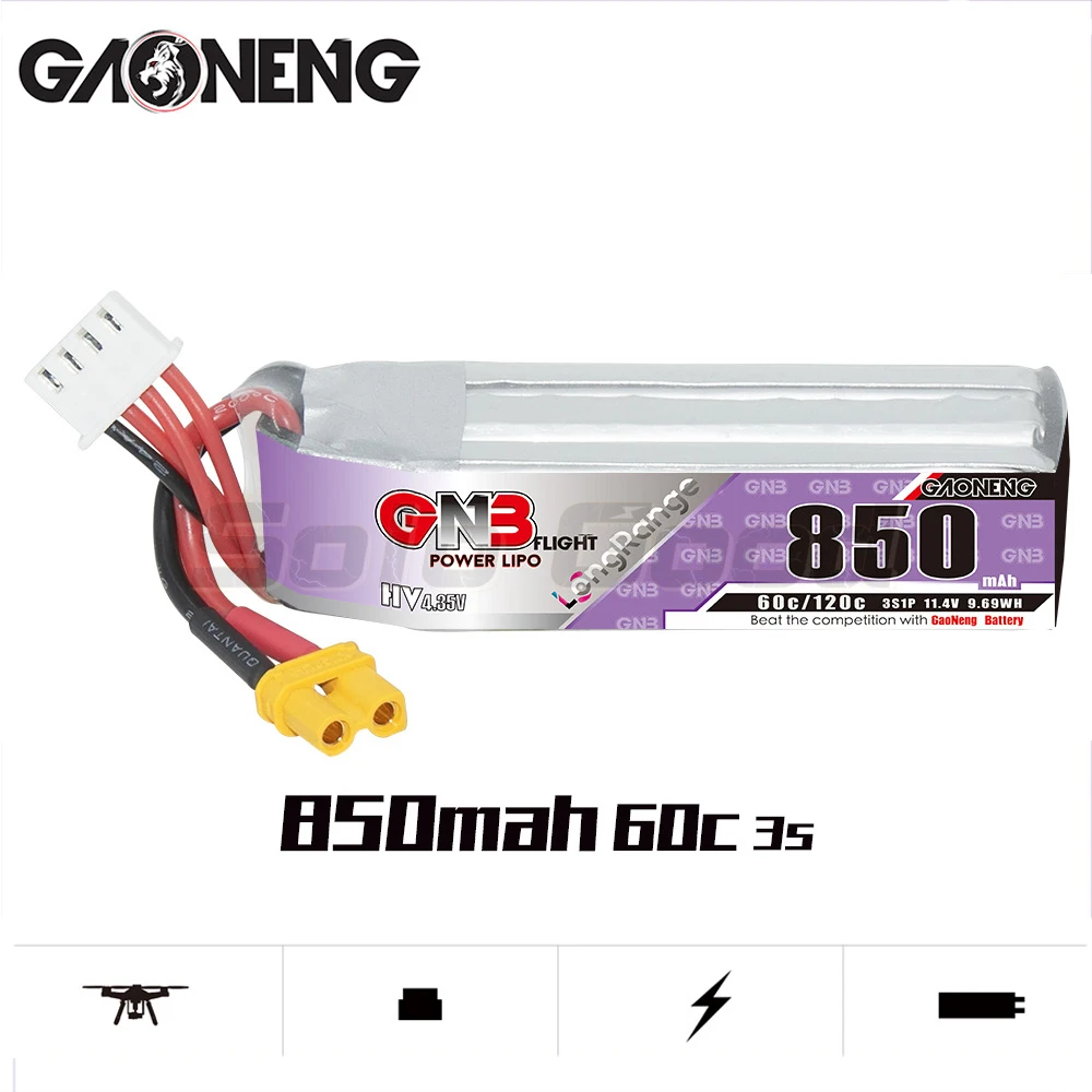 

GAONENG GNB 850 мАч HV 3S 60C/120C 11,4 в XT30 литий-полимерный аккумулятор большой диапазон Beta75X Cine Whoop Mini Micro FPV 1,6 до 2 дюймов