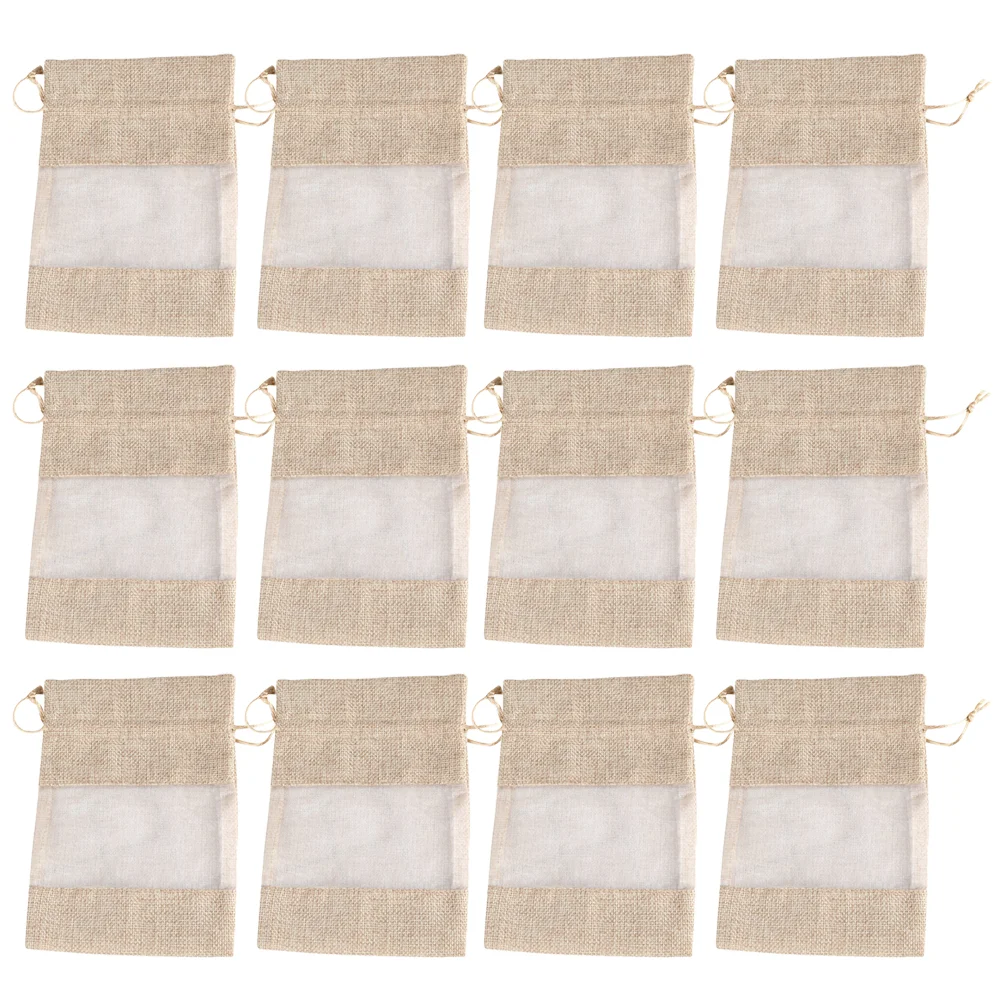 

12pcs Trendy Linen Bags Headdress Storage Pouches Chic Candy Drawstring Bags