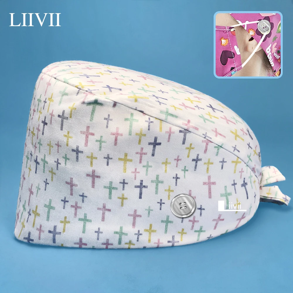 

Women's Surgical Scrub Cap Medical Work Hat for Dentist Doctors Pure Cotton Nursing Scrubs Women Cap with Sweatband Nurse Hats