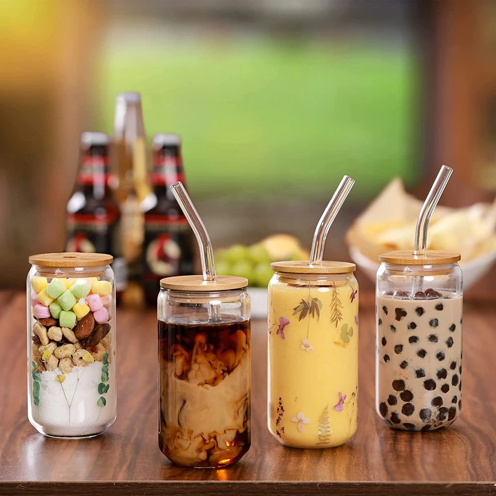 

500ml Glass Cup With Lid And Straw Transparent Bubble Tea Cup Juice Glass Beer Can Milk Mocha Cups Breakfast Mug Drinkware