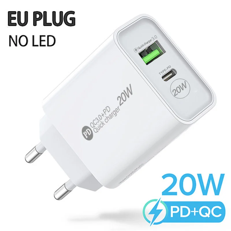 

USB C Fast Charger 20W Quick Charge 2 in 1 Adaptor For iPhone 13 12 Pro Max Xiaomi Samsung Huawei QC 3.0 4.0 Moble Phone Charger