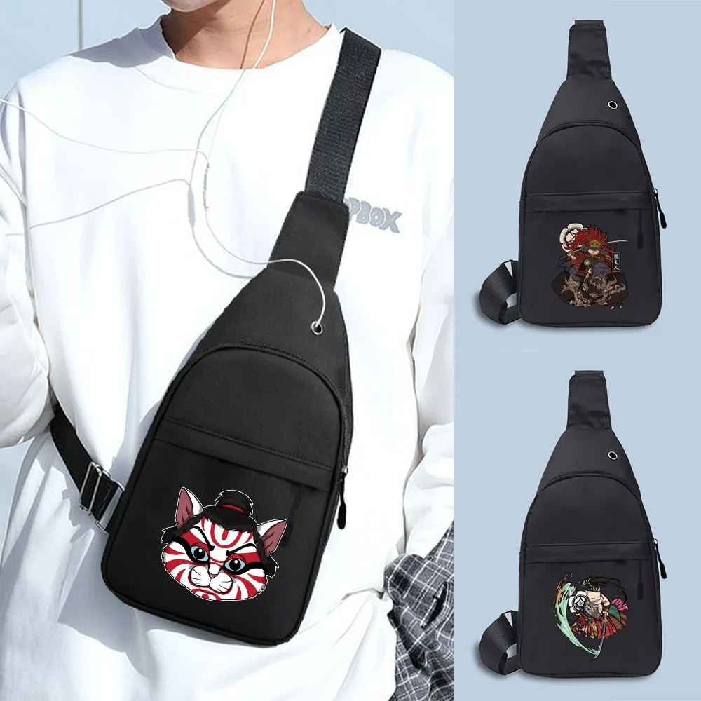 

Мужская холщовая нагрудная Сумка-слинг с принтом самурая