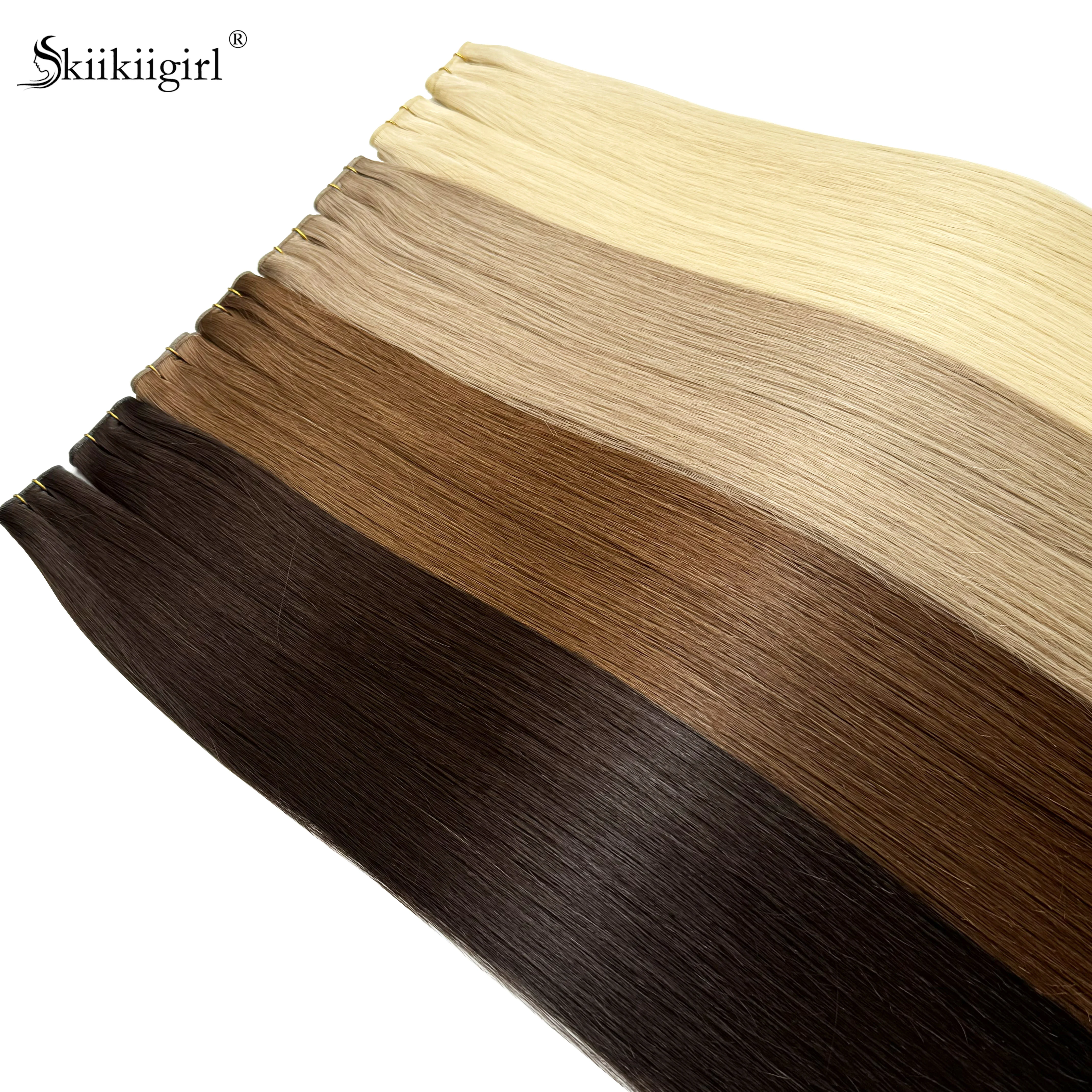 Фото Нарощеные человеческие волосы Genius Weft, 50 г, человеческие волосы Remy, невидимые бразильские волосы для наращивания, пучки волос №4