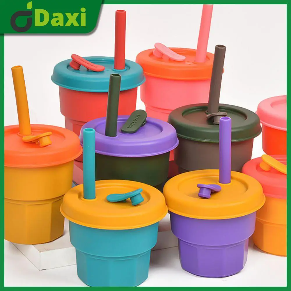 

400ml Capacity Silicone Cup With Straw Cup Baby Anti-drop Silicone Coffee Cup Water Bottle Cup Accessories Drinkware Kitchen Bar